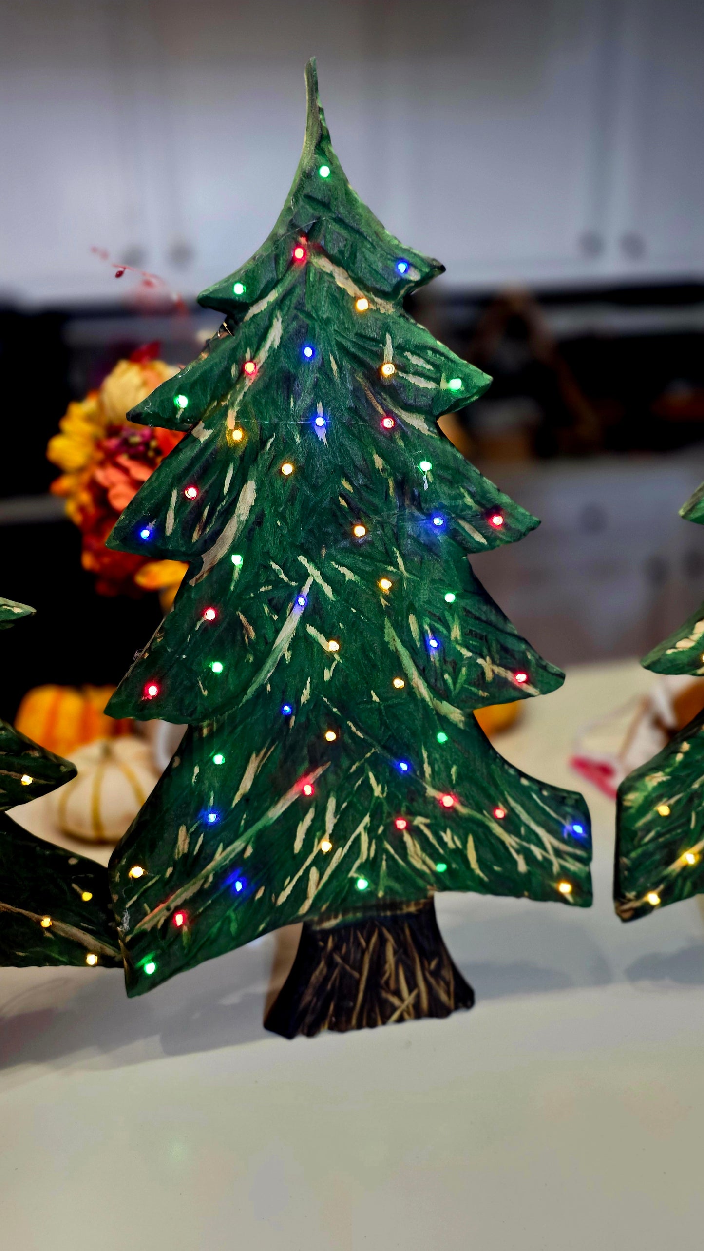 Rustic carved Christmas Trees