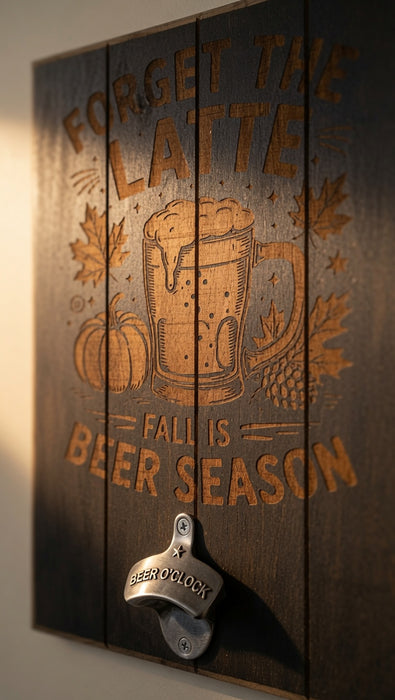 Forget the Latte – Fall is Beer Season Wooden Bottle Opener Plaque