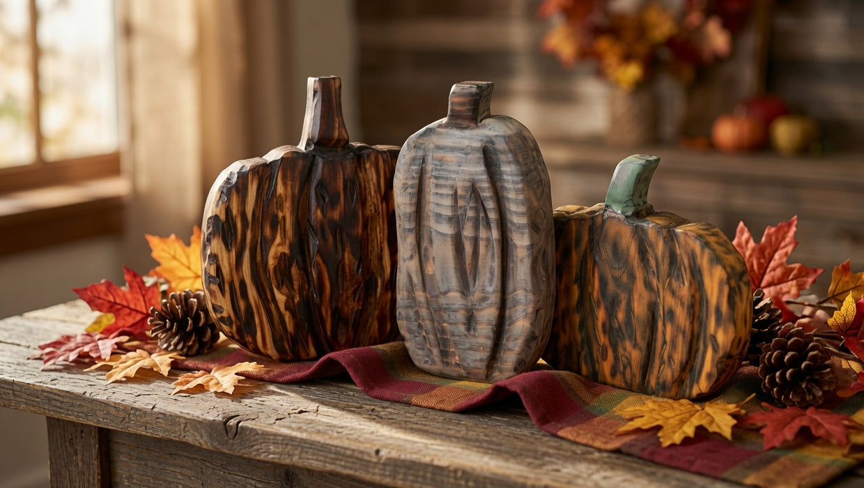 Hand-Carved Rustic Americana Wooden Pumpkins – Set of 3 (Copy)