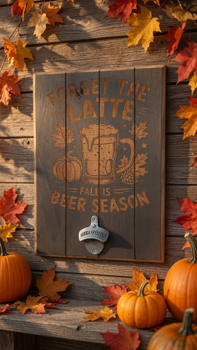 Forget the Latte – Fall is Beer Season Wooden Bottle Opener Plaque