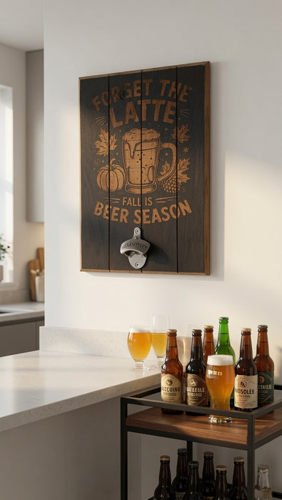 Forget the Latte – Fall is Beer Season Wooden Bottle Opener Plaque
