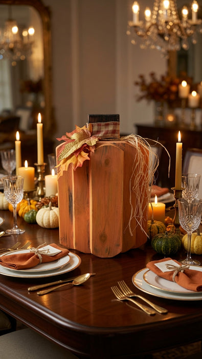 Large Rustic Wooden Pumpkin Centerpiece – 14" Tall | Can Be Personalized