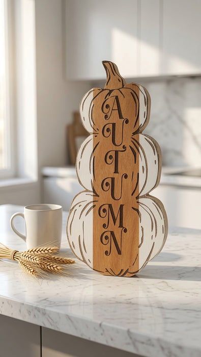 All-Natural Osage & Aspen Wood “AUTUMN” Stacked Pumpkin Sign