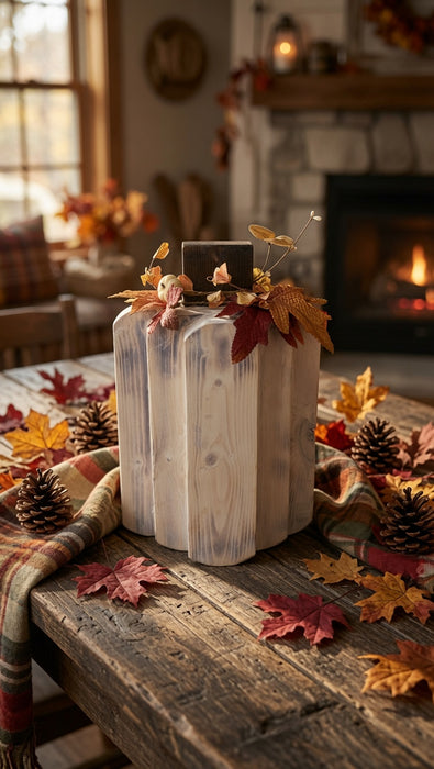 Large White Rustic Wooden Pumpkin Centerpiece – 14" Tall | Can Be Personalized