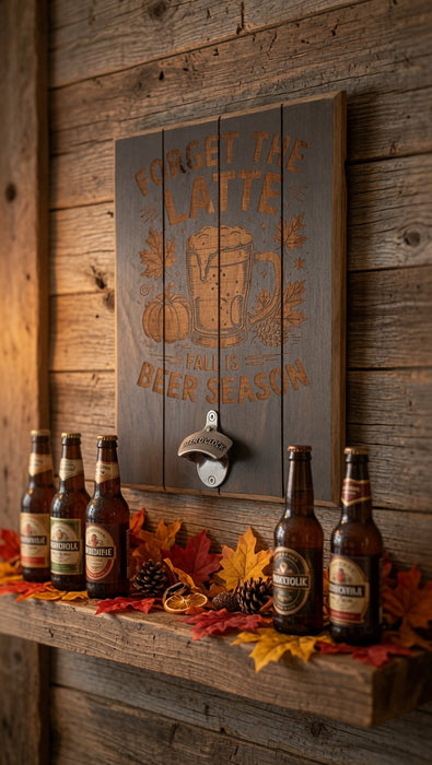 Forget the Latte – Fall is Beer Season Wooden Bottle Opener Plaque