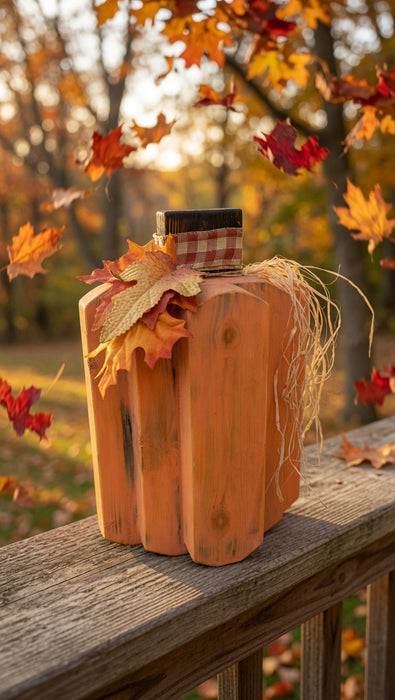 Large Rustic Wooden Pumpkin Centerpiece – 14" Tall | Can Be Personalized