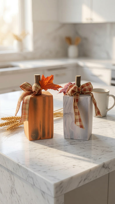 Mini Rustic Farm Americana Wooden Pumpkin Set with ribbon