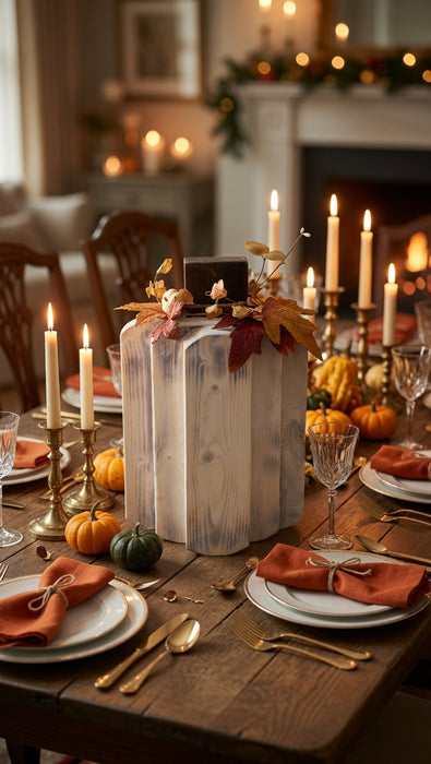 Large White Rustic Wooden Pumpkin Centerpiece – 14" Tall | Can Be Personalized