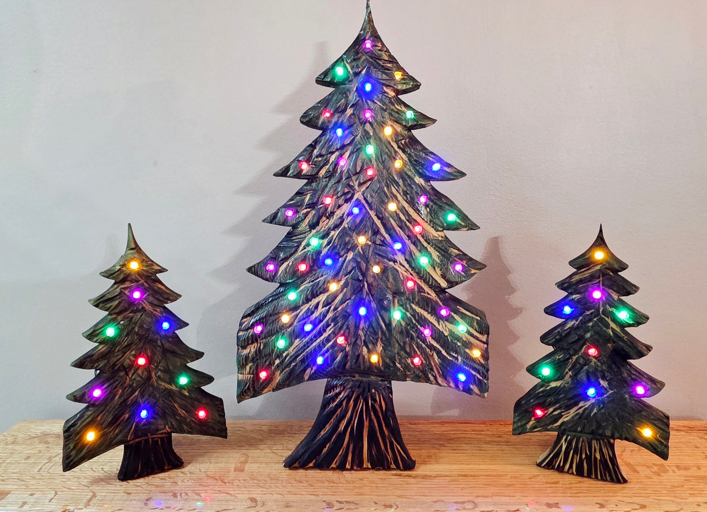 Rustic carved Christmas Trees
