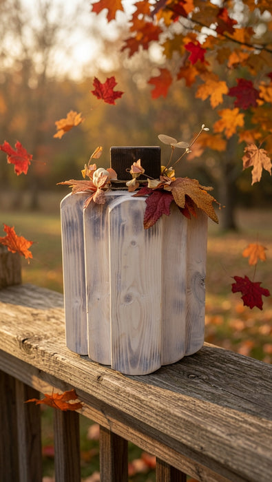 Large White Rustic Wooden Pumpkin Centerpiece – 14" Tall | Can Be Personalized